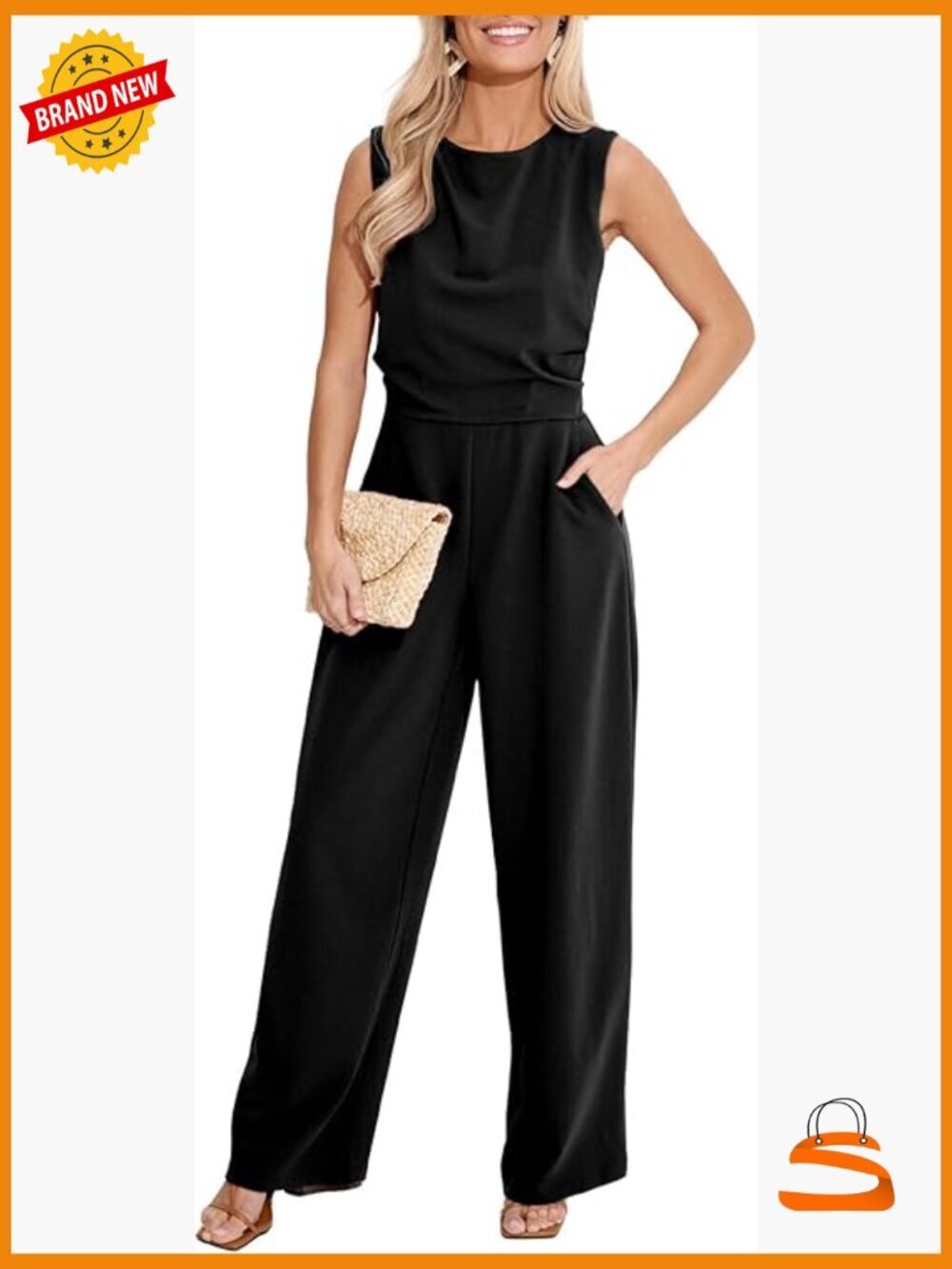 Sleeveless Maxi Jumpsuit with Pockets, Wide Leg, One Piece for Women